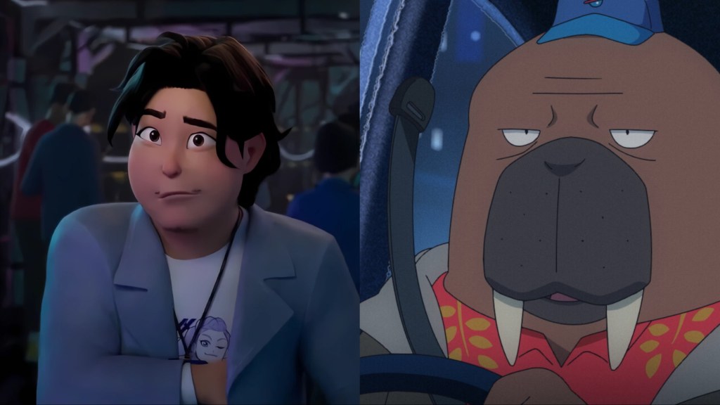 Gambar terpisah Bobby dari KPop Demon Hunters dan Odakawa dari Odd Taxi