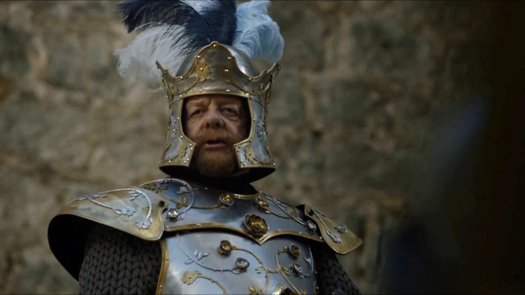 Mace Tyrell mengenakan armor dalam Game of Thrones