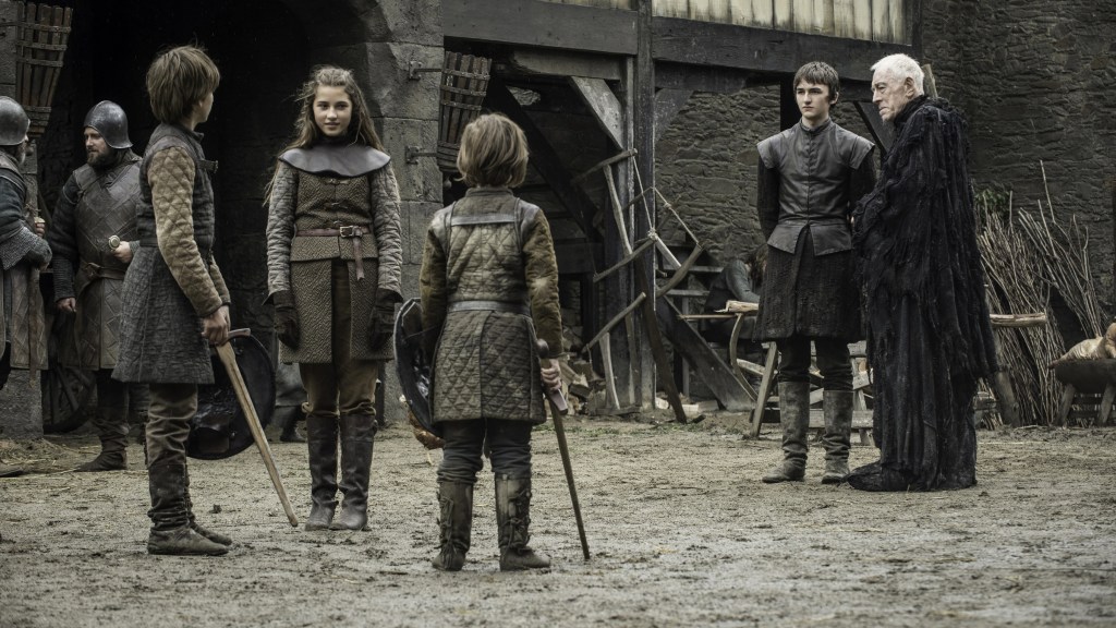 Ned, Lyanna, dan Benjen Stark bersama Bran Stark dan Three-Eyed Raven dalam Game of Thrones