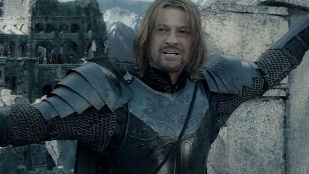 Sean Bean sebagai Boromir memberikan pidato di The Two Towers