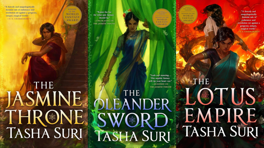 Cover The Jasmine Throne, The Oleander Sword, dan The Lotus Empire