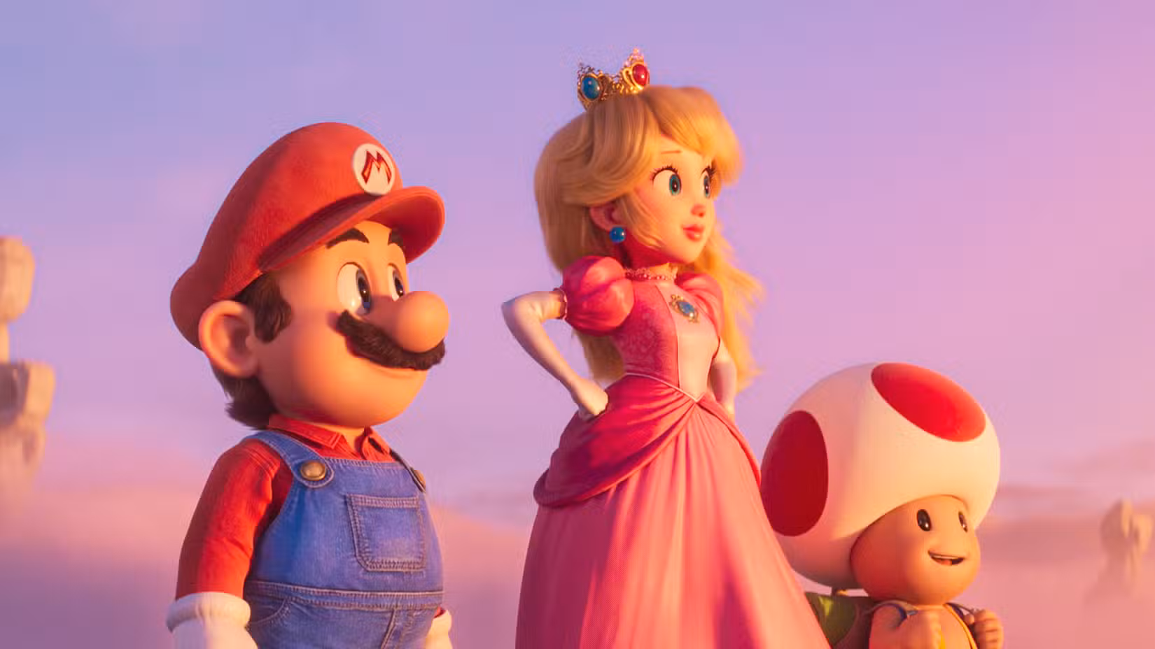 Mario, Princess Peach, and Toad in The Super Mario Bros. Movie
