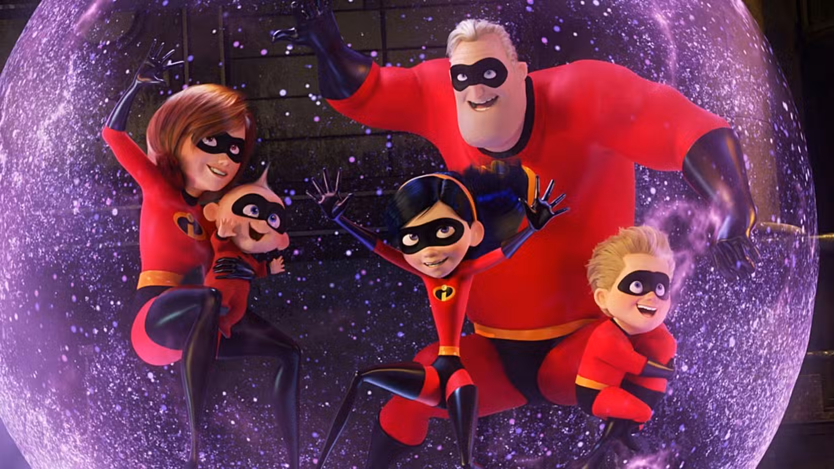 Elastigirl, Jack Jack, Violet, Mr. Incredible, and Dash in Incredibles 2