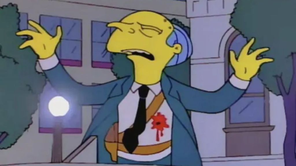 Mister Burns being shot in The Simpsons Season 6