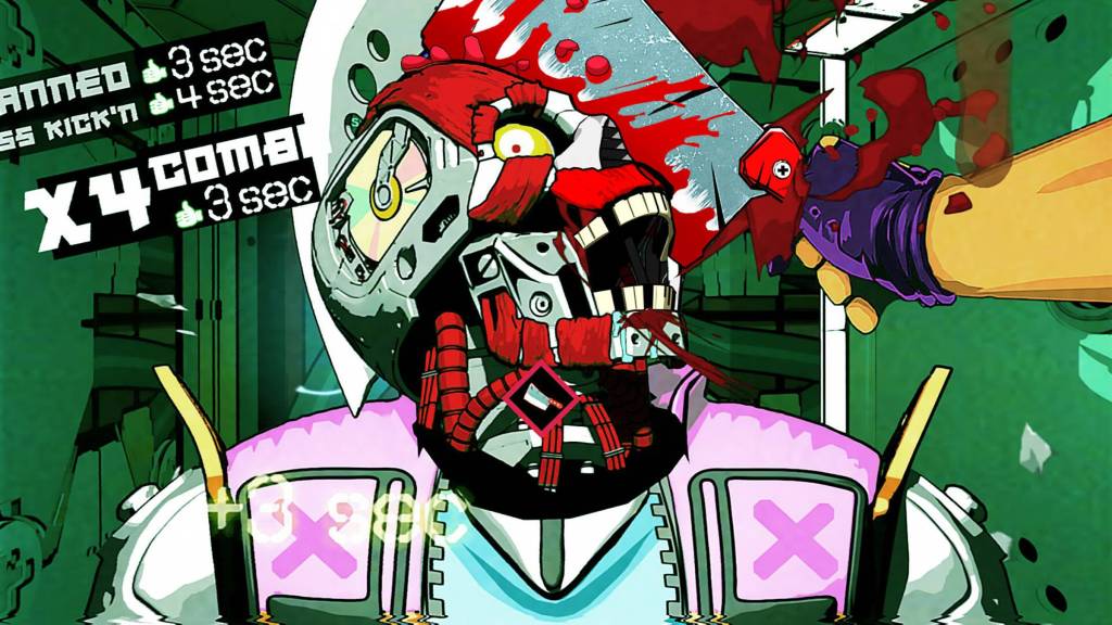 Pemain memenggal kepala robot di Mullet Madjack