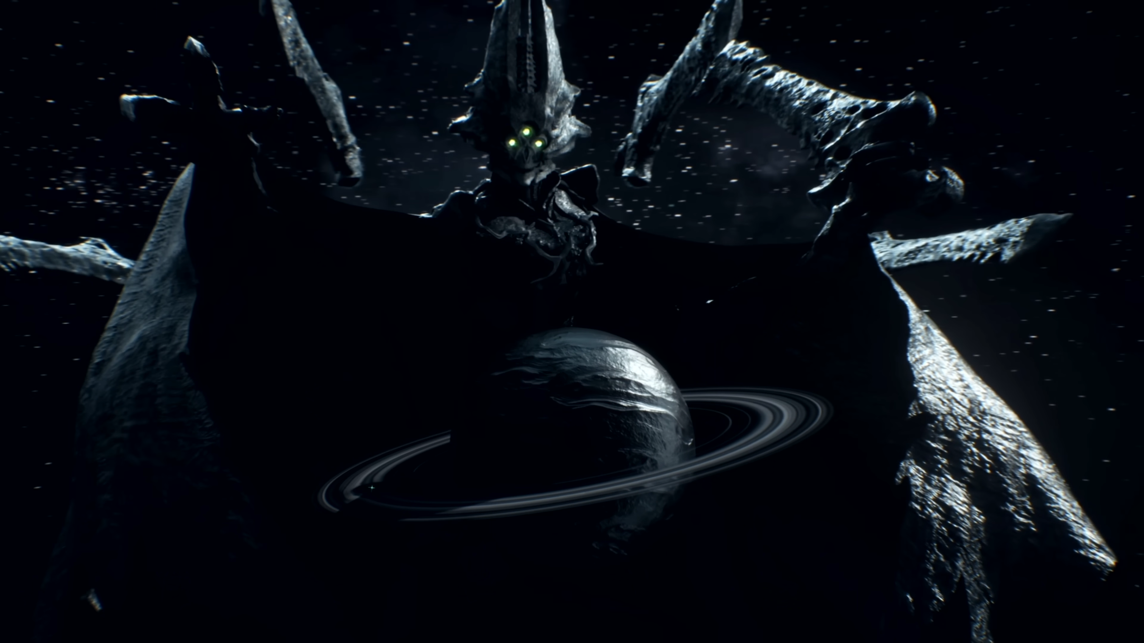 Xivu Arath yang muncul di atas Saturnus dalam Destiny 2.