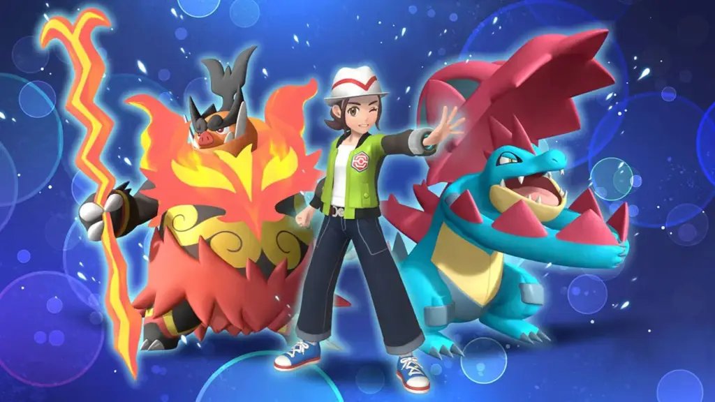 Pokemon Champions trainer with Mega Emboar and Feraligatr